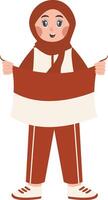Hijab Girl Holding Indonesian Flag with Cartoon Concept. Isolated on a White Background. vector