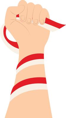 Hand Holding Indonesian Flag Illustration in Cartoon Design. Isolated on White Background.