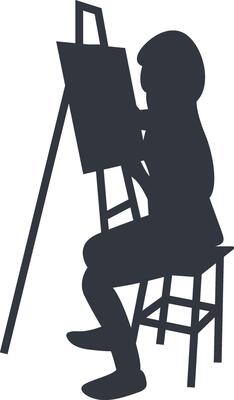 Silhouette of Woman Painting on Canvas with Flat Design.