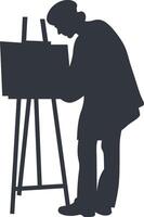 Silhouette of Man Painting on Canvas. Isolated on White Background. vector
