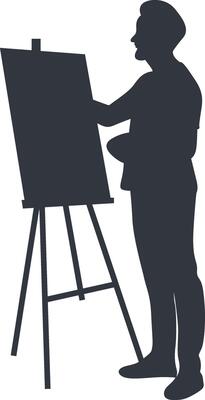 Silhouette of Man Painting on Canvas. Creative Man