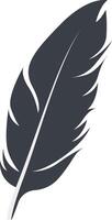 Bird Feather Black Silhouette in Simple Design. Isolated on White Background. vector
