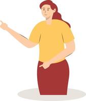 Woman Pointing Character in Cartoon Design. Isolated on a White Background. vector