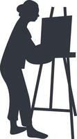 Silhouette of Woman Painting on Canvas with Simple Design, Isolated on White Background vector