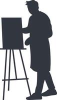 Silhouette of Man Painting on Canvas. Isolated on White Background vector