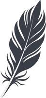 Bird Feather Black Silhouette, Isolated on White Background, vector