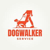 minimalist dog walker service icon logo illustration design vector