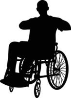 Silhouette of Disabled People in Wheelchair Isolated on White Background. vector