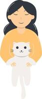 People and Cute Cat Illustration in Cartoon Design. vector