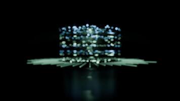 A geometric luminous sphere surrounded by platforms and lights in an abstract technological environment. loop seamless synchronized at 120 bmp video
