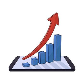 Bar Graph with Arrow on Mobile vector