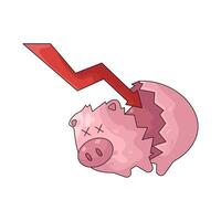 Broken Piggy Bank with Downward Arrow vector