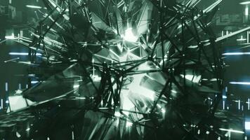 A geometric luminous sphere surrounded by platforms and lights in an abstract technological environment. loop seamless synchronized at 120 bmp video