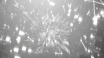 A geometric luminous sphere surrounded by platforms and lights in an abstract technological environment. loop seamless synchronized at 120 bmp video