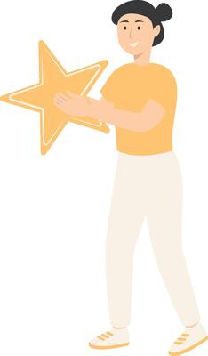 Woman Giving Star Feedback in Cartoon Concept.