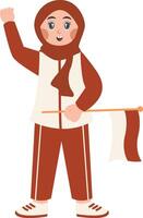 Hijab Girl Holding Indonesian Flag with Cartoon Design vector