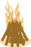 Wooden Bonfire Clipart with Cartoon Design, Isolated on White Background vector