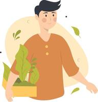 Vegetarian Man Character in Cartoon Design vector