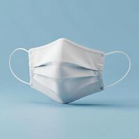 A White Medical Face Mask Mockup on Blue Background With Realistic Shadow For Branding photo