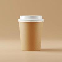 Blank Kraft Coffee Cup Mockup on Solid Background photo