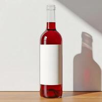 Red Wine Bottle Mockup with Blank Label and Sunlight Shadow photo