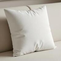 White Square Pillow Mockup on Sofa for Home Decor Design photo