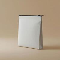 Standing White Zipper Pouch Mockup for Cosmetic or Accessory Branding photo