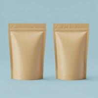 Two Kraft Paper Pouch Mockups on Blue Background photo