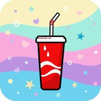 Soda cup on pastel colored wave background with stars and hearts vector