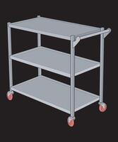 a three tier metal cart with wheels on a black background vector