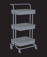 a three tiered trolley with wheels on a black background vector