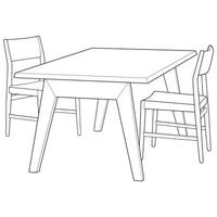 outline drawing of a dining table and chairs vector