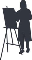Silhouette of Woman Painting on Canvas. Isolated on White Background vector