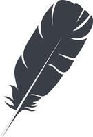 Bird Feather Black Silhouette with Simple Design, Isolated on White Background, vector