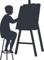 Silhouette of Artist Painting on Canvas, Isolated on White Background, vector