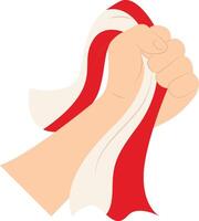 Hand Holding Indonesian Flag Illustration with Cartoon Concept. Isolated on White Background. vector