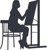 Silhouette of Woman Painting on Canvas. Isolated on White Background. vector