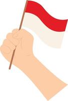 Hand Holding Indonesian Flag Illustration with Cartoon Design. Isolated on White Background vector