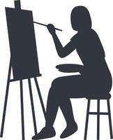 Silhouette of Artist Painting on Canvas. Isolated on White Background vector