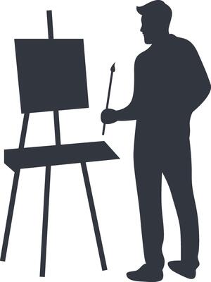 Silhouette of Artist Painting on Canvas