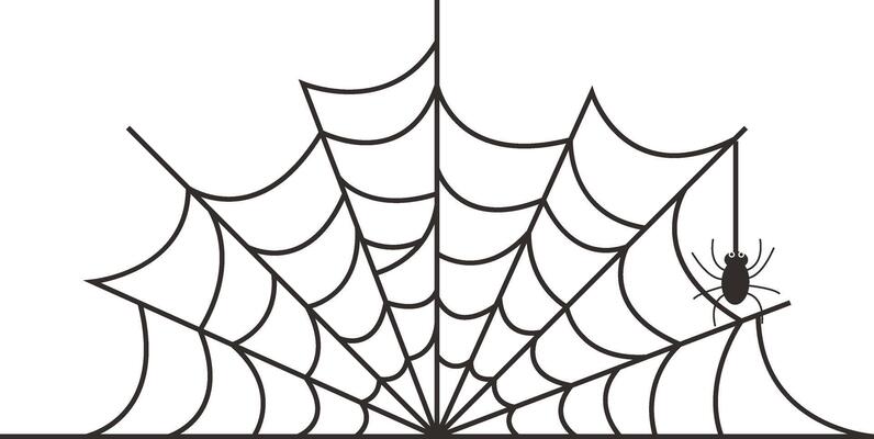 Black Spider Web Illustration, Isolated on White Background