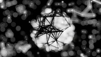 A geometric luminous sphere surrounded by platforms and lights in an abstract technological environment. loop seamless synchronized at 120 bmp video