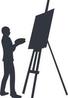 Silhouette of Man Painting on Canvas with Simple Design, Isolated on White Background vector