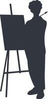 Silhouette of Artist Painting on Canvas in Flat Design. vector