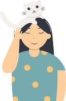 People and Cute Cat Illustration with Flat Design. vector