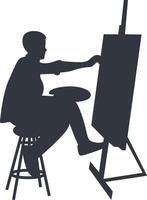 Silhouette of Man Painting on Canvas, Creative Man vector