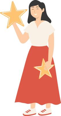 Woman Giving Star Feedback with Cartoon Design