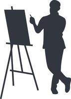 Silhouette of Artist Painting on Canvas Isolated on White Background vector