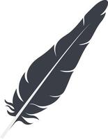 Bird Feather Black Silhouette in Flat Design, Isolated on White Background, vector