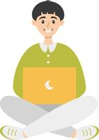 Illustration of Man Working with Technology Device, Isolated on White Background. vector